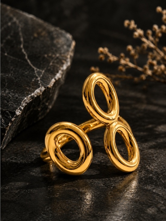 Anthropologie Jewelry - Gold color tone Triple Open Oval Statement Ring